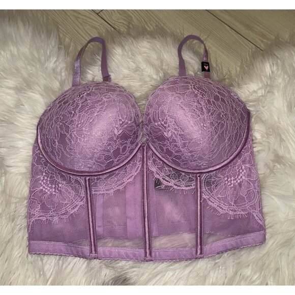 Victorias Secret Very Sexy Push Up Bra Longline Lace UW Womens 32DD Purple New - Picture 1 of 6